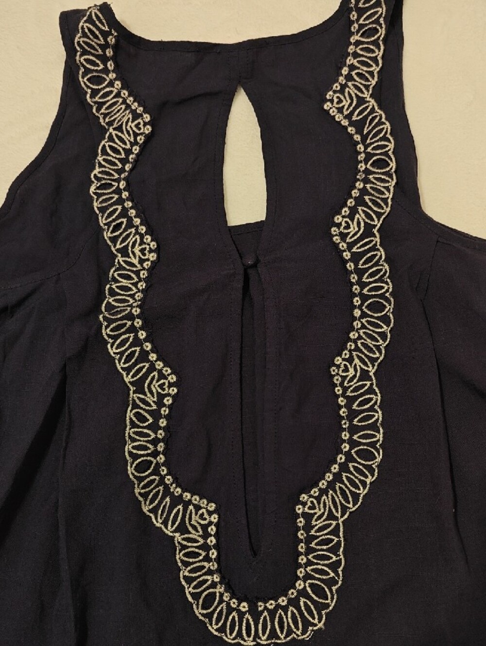 Lulumari Navy Tank Top with Ivory Embroidery - Picture 7 of 13
